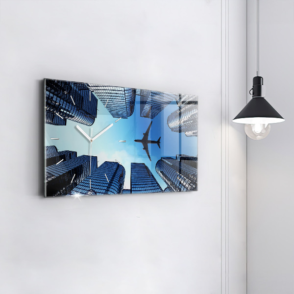 Horizontal wall clock Airplane over buildings