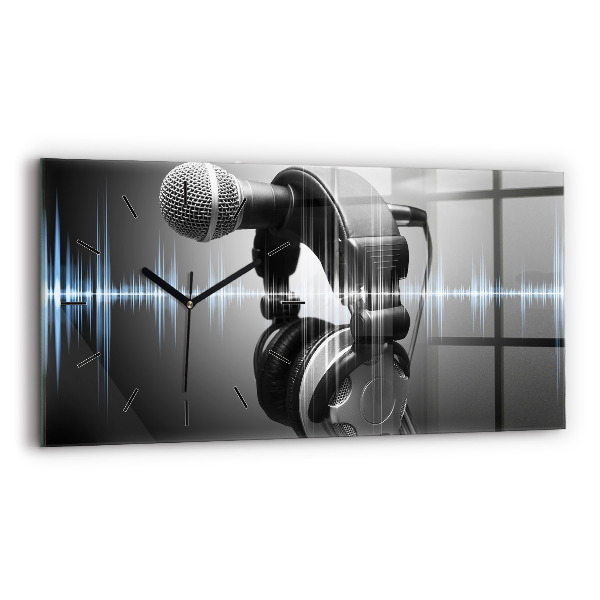 Horizontal wall clock Microphone and Headphones