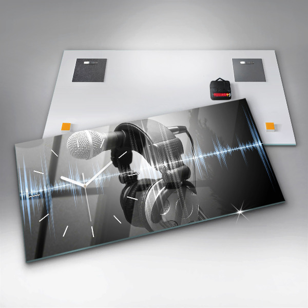 Horizontal wall clock Microphone and Headphones