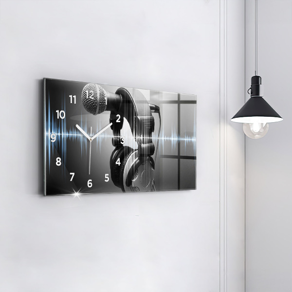 Horizontal wall clock Microphone and Headphones