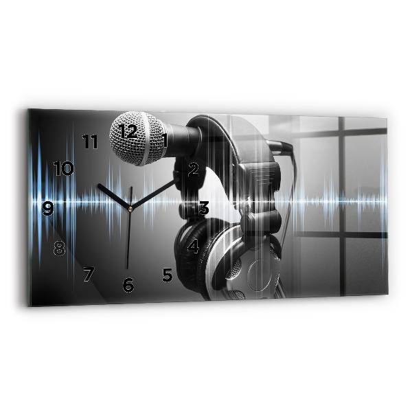 Horizontal wall clock Microphone and Headphones