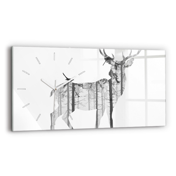 Horizontal wall clock Silhouette of a deer Forest