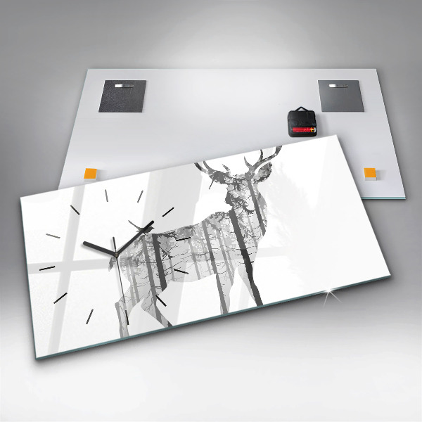 Horizontal wall clock Silhouette of a deer Forest