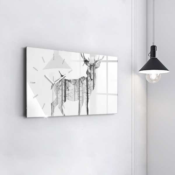 Horizontal wall clock Silhouette of a deer Forest