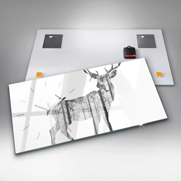 Horizontal wall clock Silhouette of a deer Forest