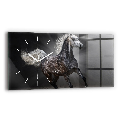 Horizontal wall clock Galloping horse