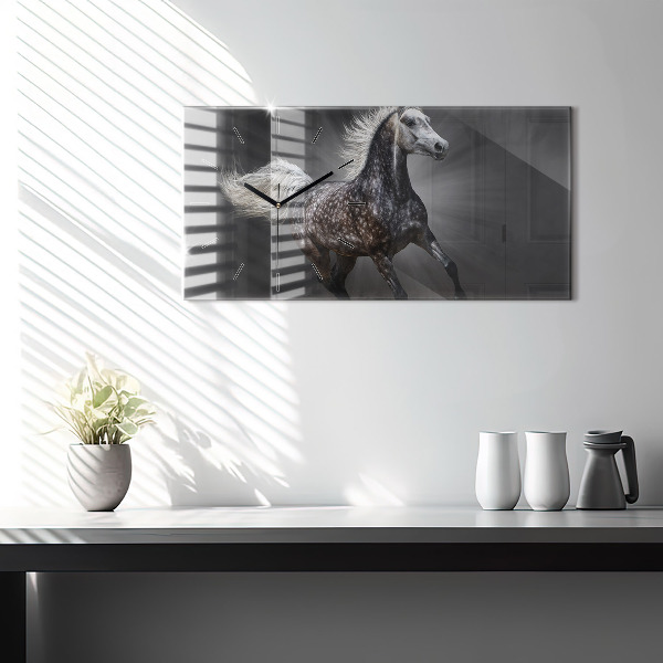 Horizontal wall clock Galloping horse