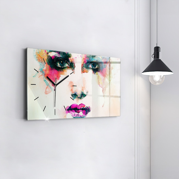 Horizontal wall clock Abstract woman face
