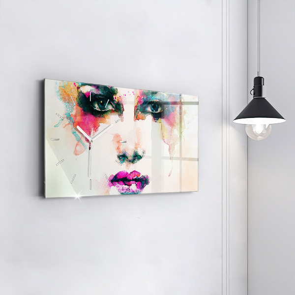 Horizontal wall clock Abstract woman face
