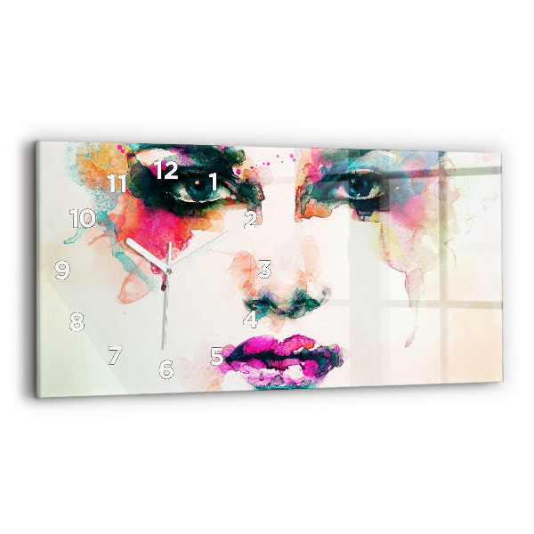 Horizontal wall clock Abstract woman face