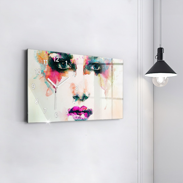 Horizontal wall clock Abstract woman face
