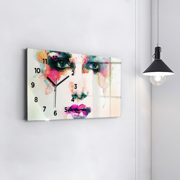 Horizontal wall clock Abstract woman face