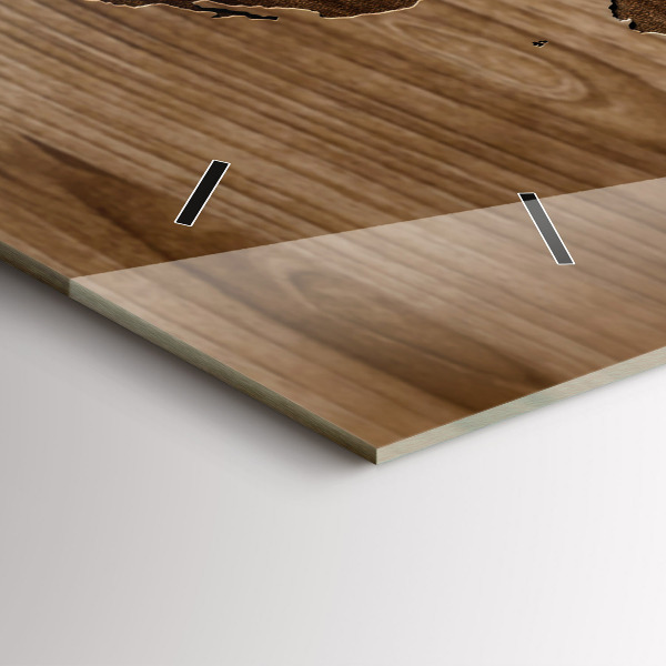 Horizontal wall clock World map on wood