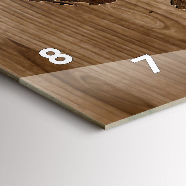 Horizontal wall clock World map on wood