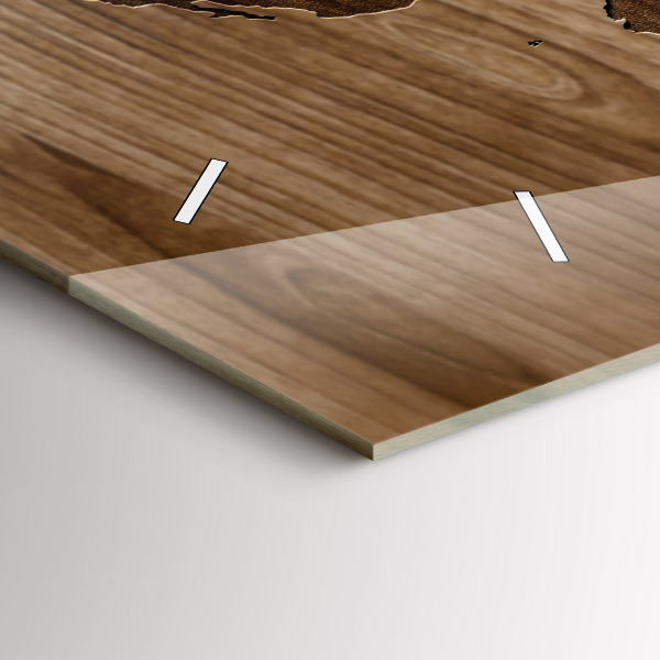 Horizontal wall clock World map on wood