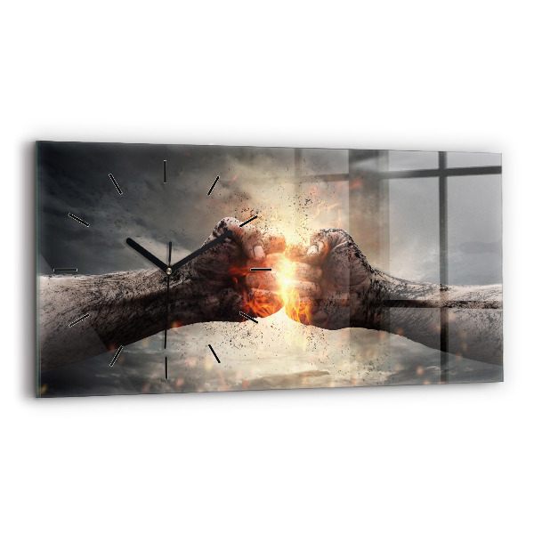 Horizontal wall clock Fists Strength Power