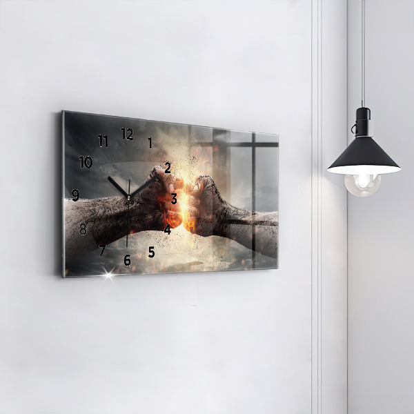 Horizontal wall clock Fists Strength Power
