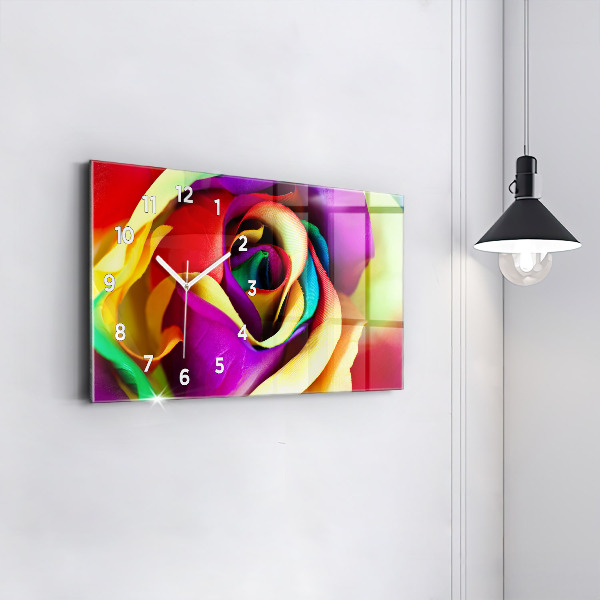 Horizontal wall clock Rainbow Rose