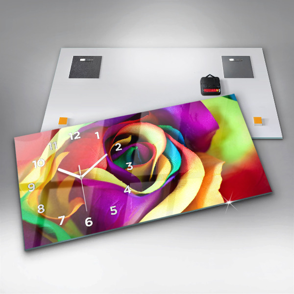 Horizontal wall clock Rainbow Rose