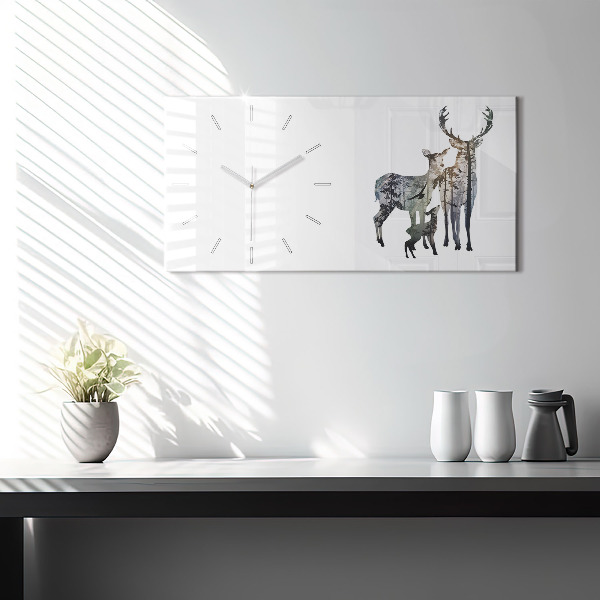 Horizontal wall clock Deer family