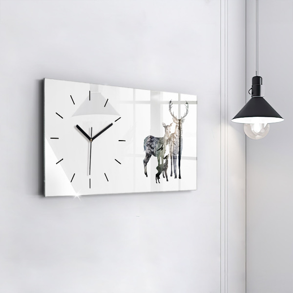 Horizontal wall clock Deer family