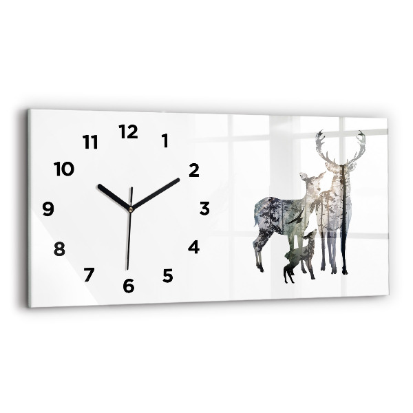 Horizontal wall clock Deer family