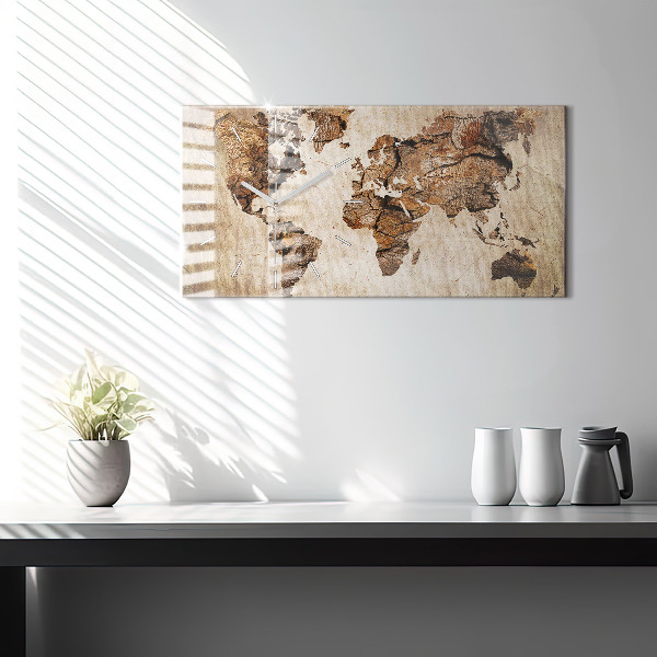 Horizontal wall clock Vintage world map