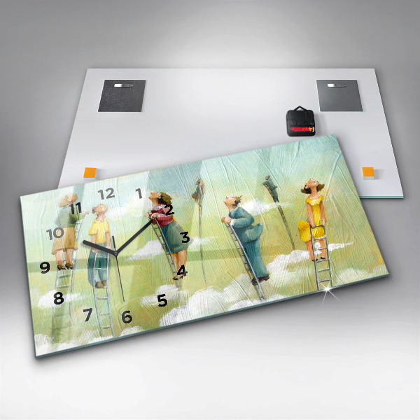 Horizontal wall clock People on the ladder