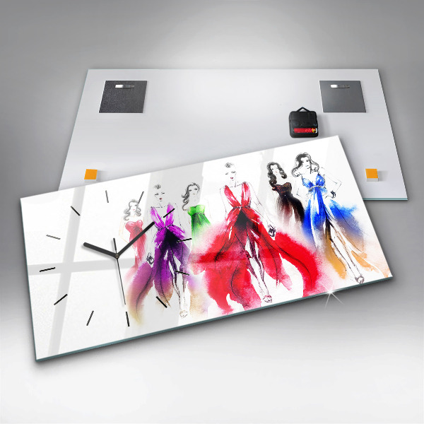 Horizontal wall clock Women in colorful dresses