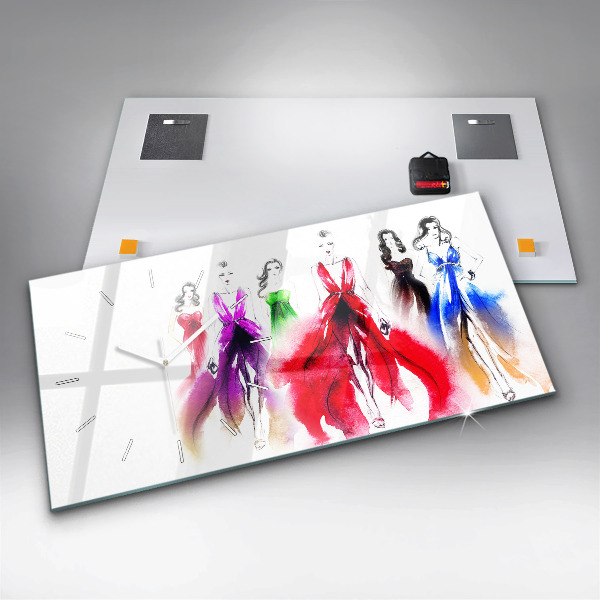 Horizontal wall clock Women in colorful dresses