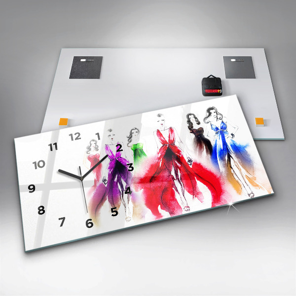 Horizontal wall clock Women in colorful dresses