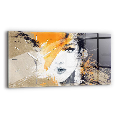 Horizontal wall clock Portrait of a woman abstract