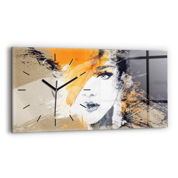 Horizontal wall clock Portrait of a woman abstract