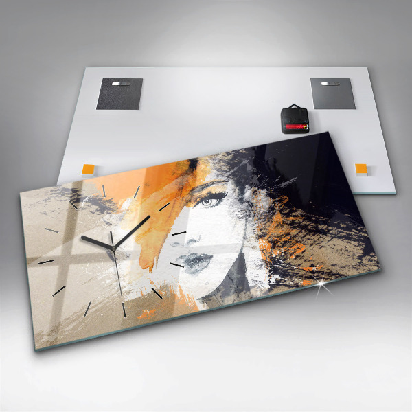 Horizontal wall clock Portrait of a woman abstract