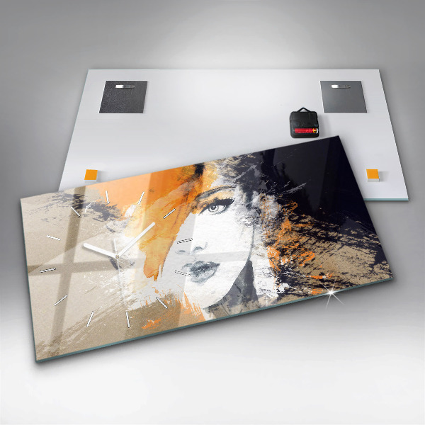 Horizontal wall clock Portrait of a woman abstract