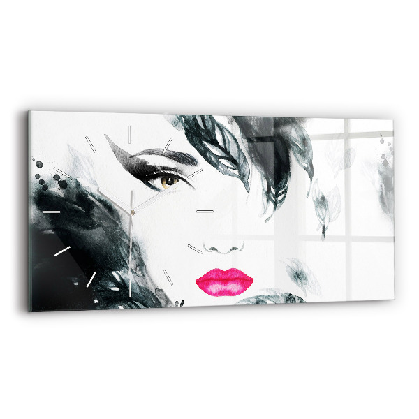 Horizontal wall clock Portrait of a woman red lips