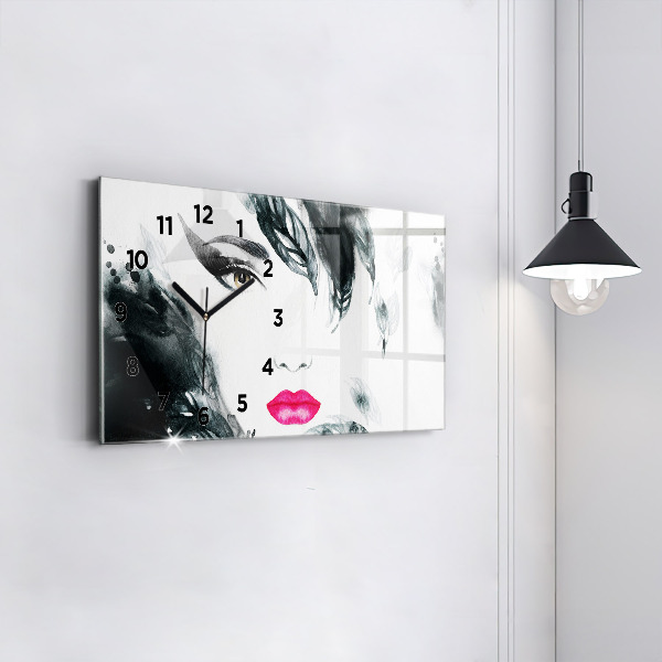 Horizontal wall clock Portrait of a woman red lips