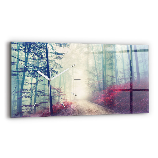 Horizontal wall clock Autumn road Forest Fog