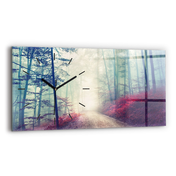 Horizontal wall clock Autumn road Forest Fog