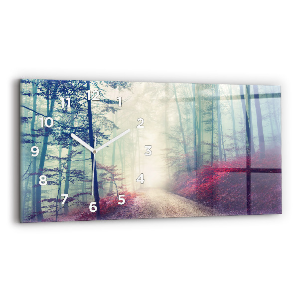 Horizontal wall clock Autumn road Forest Fog