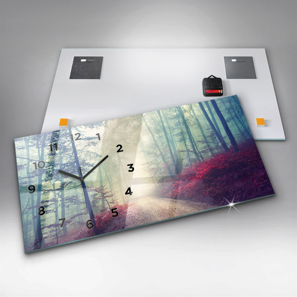 Horizontal wall clock Autumn road Forest Fog