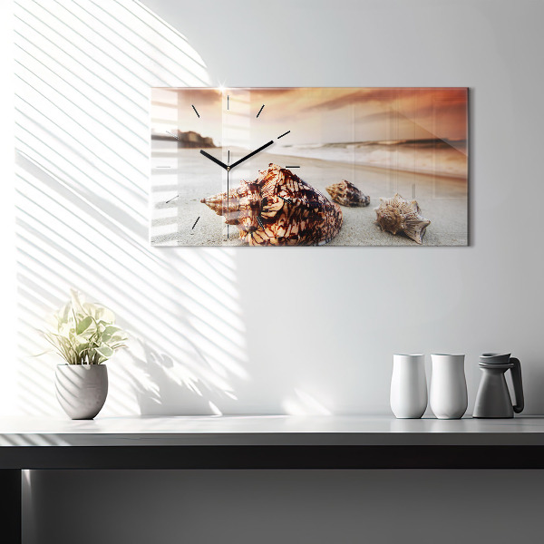 Horizontal wall clock A shell on the beach