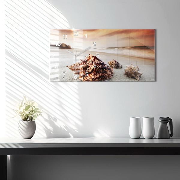 Horizontal wall clock A shell on the beach