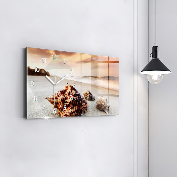 Horizontal wall clock A shell on the beach