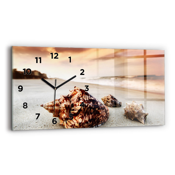 Horizontal wall clock A shell on the beach