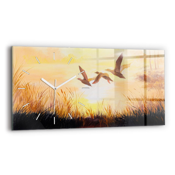 Horizontal wall clock Cranes at sunset