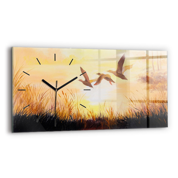 Horizontal wall clock Cranes at sunset