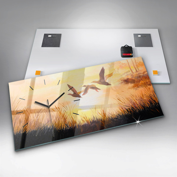 Horizontal wall clock Cranes at sunset