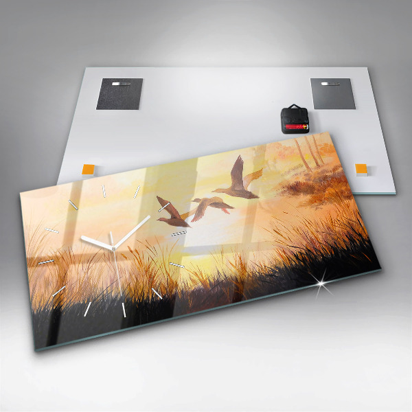 Horizontal wall clock Cranes at sunset