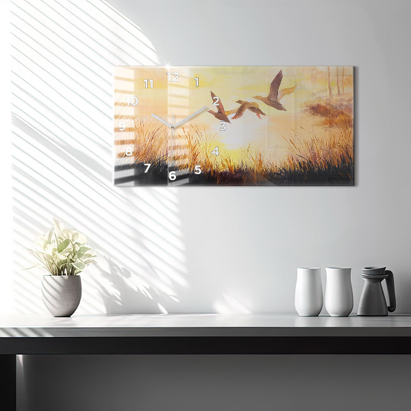 Horizontal wall clock Cranes at sunset
